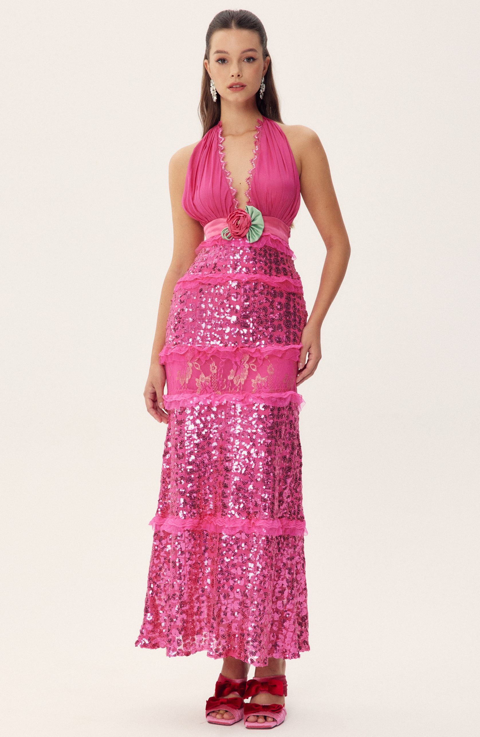 Halter Sequin Embellished Maxi Dress