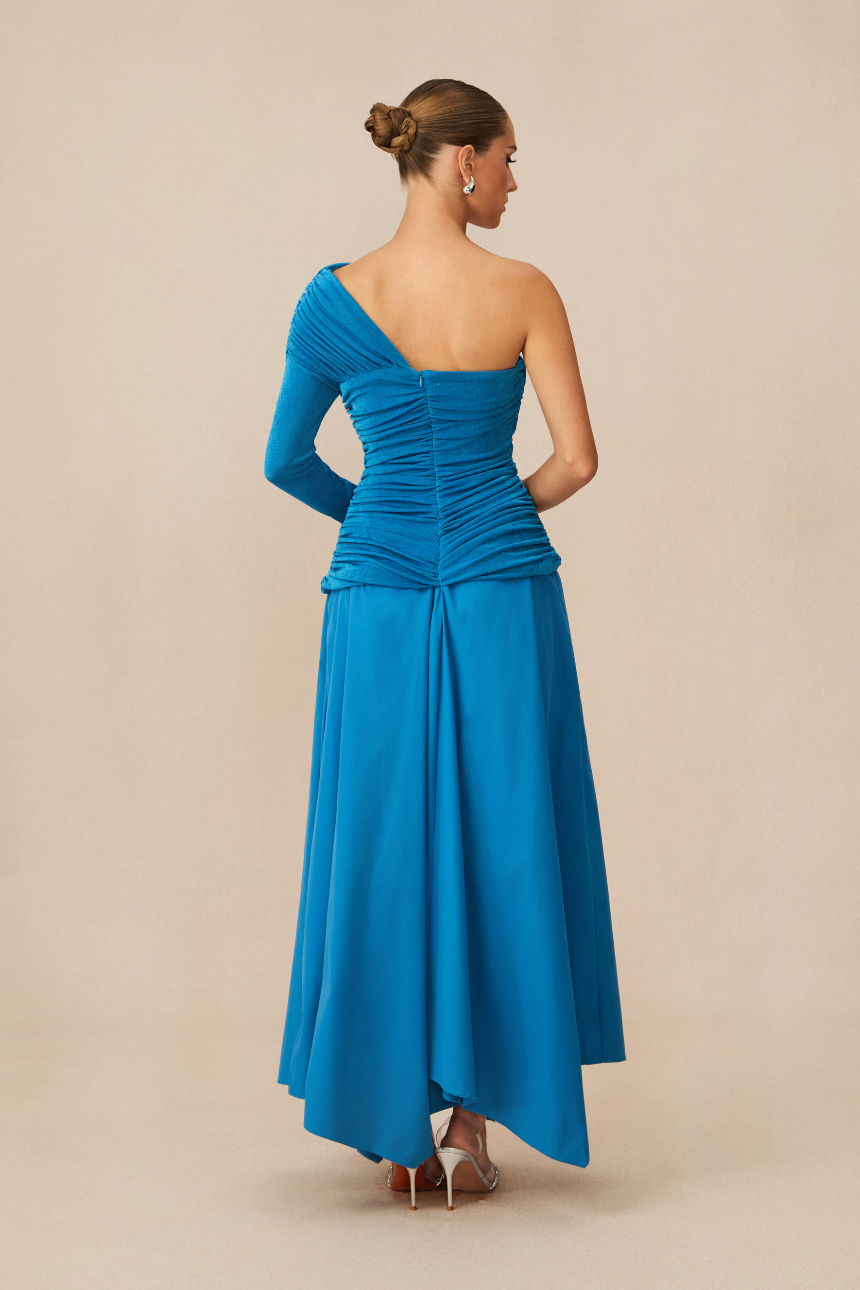 One Shoulder Asymmetric Hem Maxi Dress